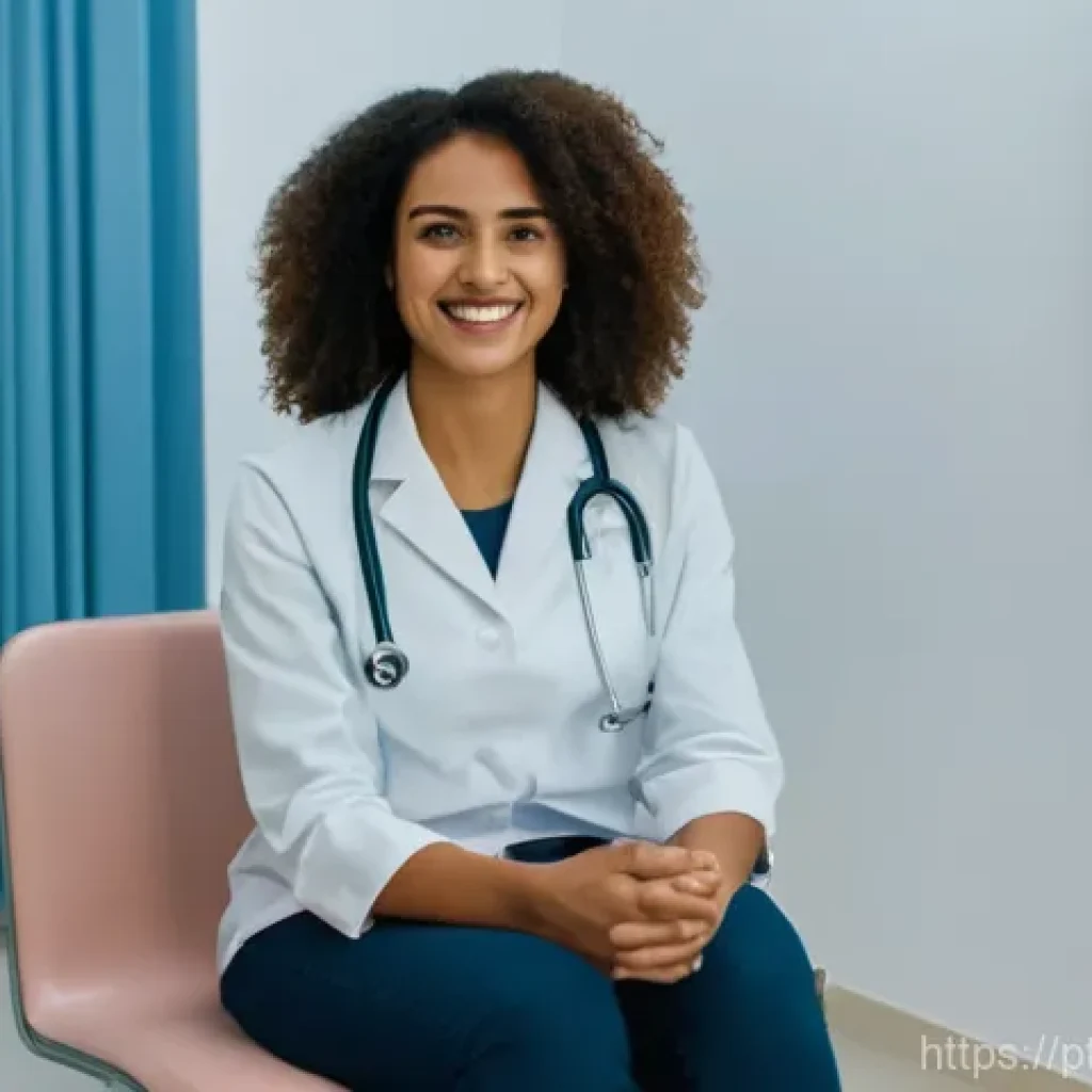 골반염 원인과 산부인과 치료법 - "A young Brazilian woman in her mid-20s, with a warm and reassuring smile, is seated fully clothed i...